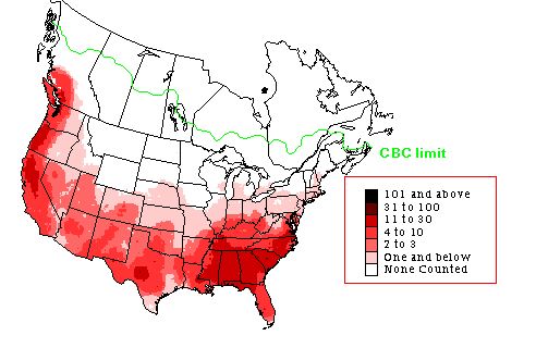 Eastern Towhee Winter Map