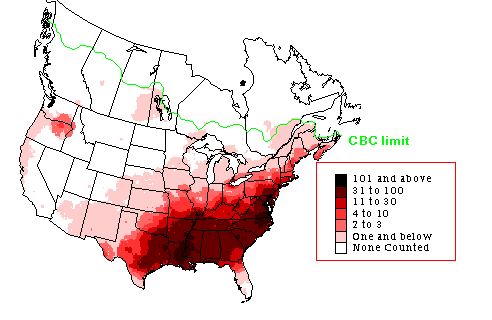 White-throated Sparrow Winter Map